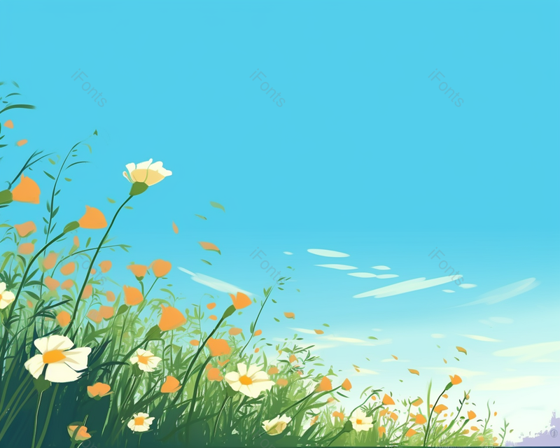 小清新户外蓝天白云开满鲜花的景色,插画/手绘图,插画/手绘图库,插画/手绘图下载,插画/手绘